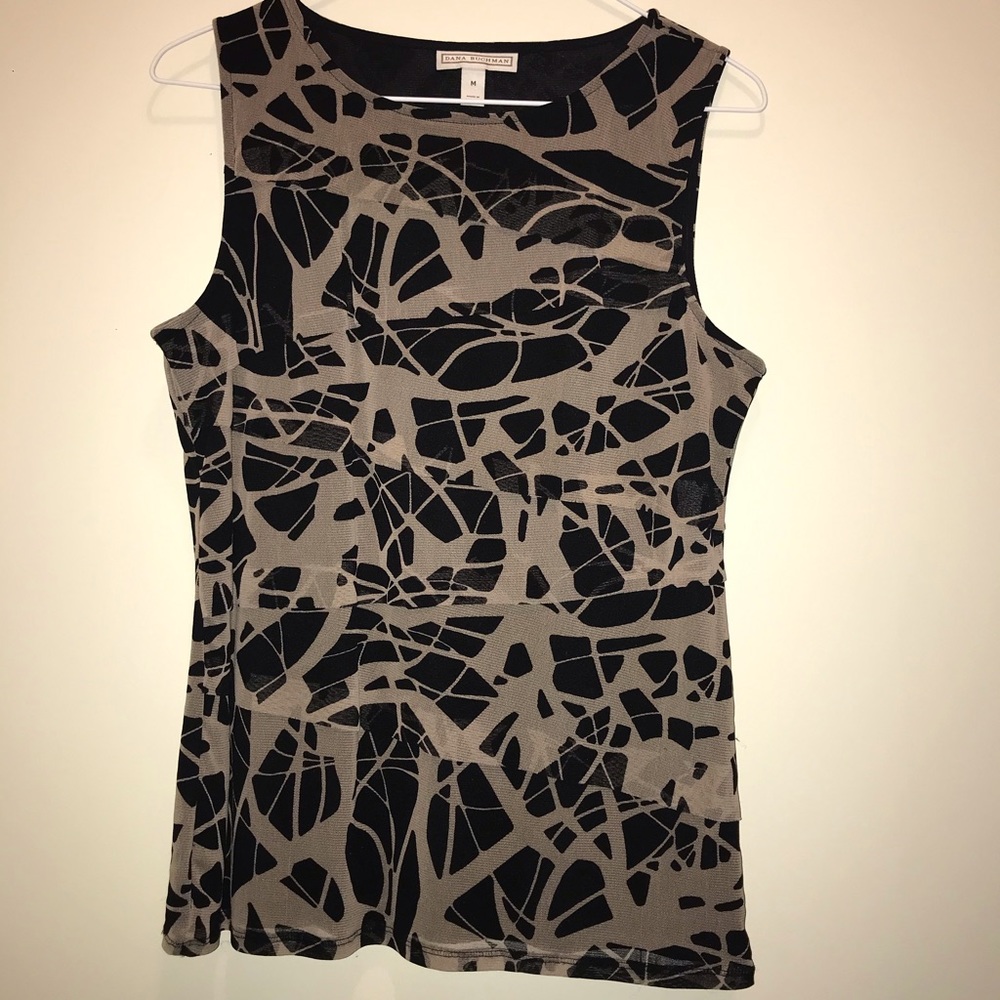 🖤🤎Black & Tan Sleeveless Double-Layer Blouse, Medium, Dana Buchman